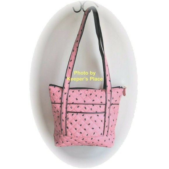 Longaberger Bag WATERMELON SEEDS Pink Black Faux Leather Trim Quilted New Tag - Picture 2 of 4